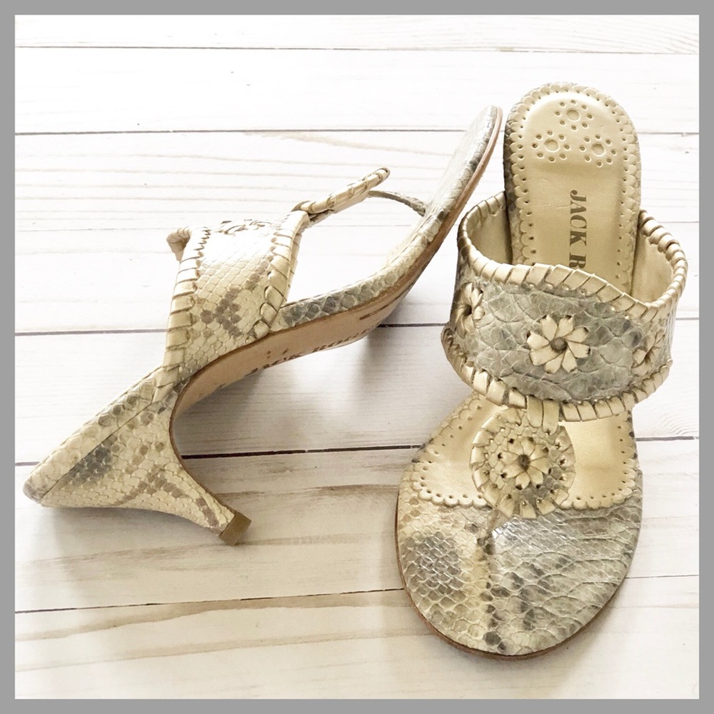 JACK ROGERS Marina Kitten Heels Snakeskin Leather